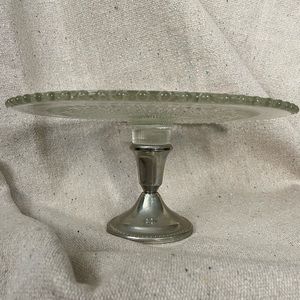 Shrewsbury Holloware cake plate pedestal vintage glass and silver
